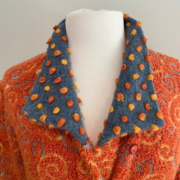 Stunning TLB Design cardigan Jacket Orange grey Blue popcorn Textured Size Large - Picture 3 of 12